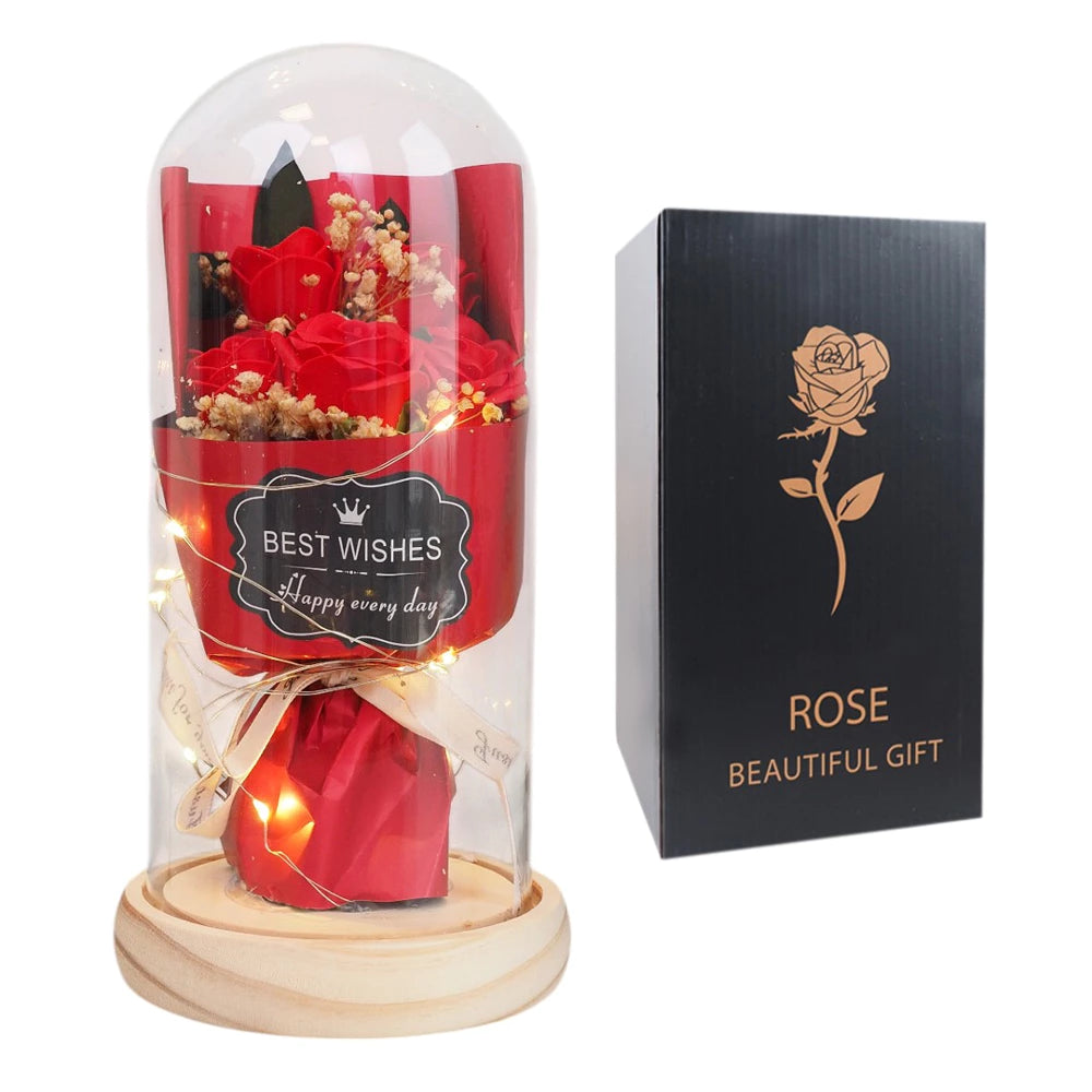 LED Ewige Rose im Glas für Frauen Geburtstag Schöne Biest Valentinstag Geschenk