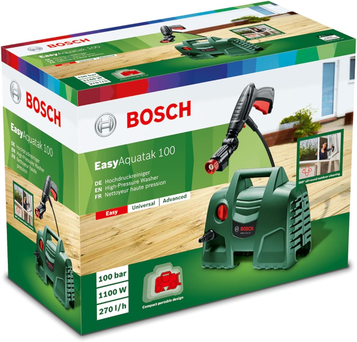 Bosch EasyAquatak 100 Hochdruckreiniger 1100 W,360°Düse Reinigungsmitteltank neu