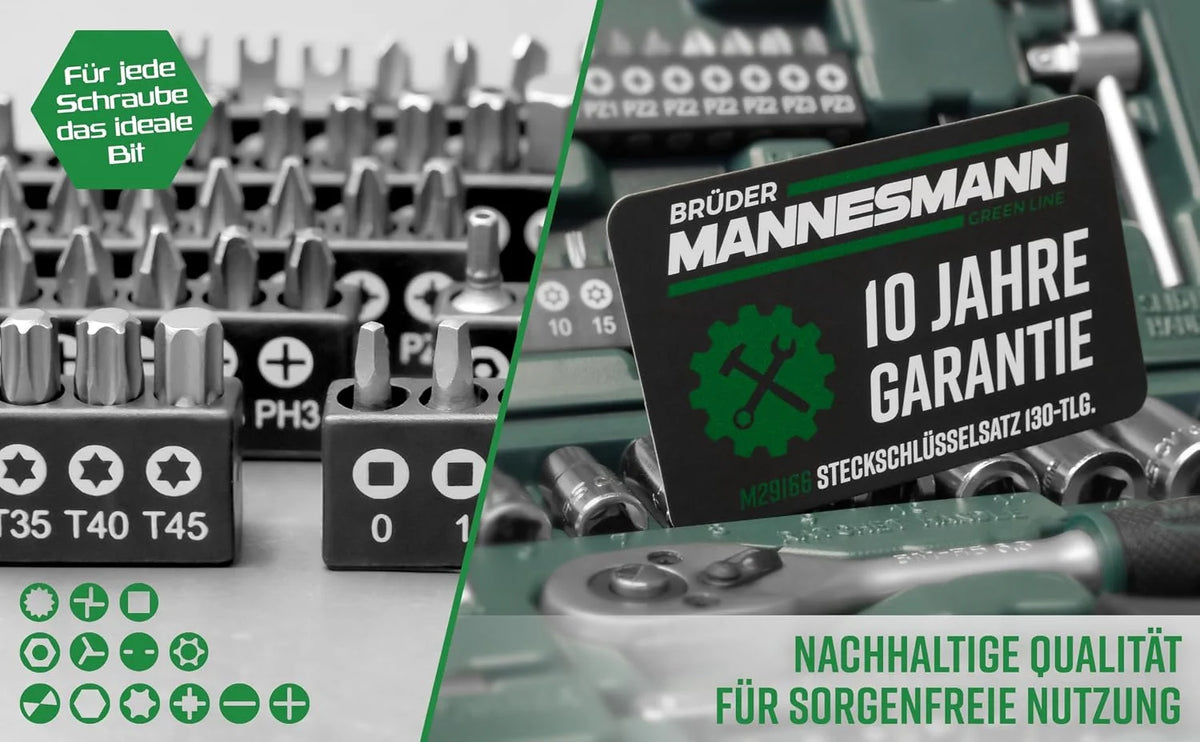 Brüder Mannesmann Steckschlüssel- & Bitsatz 130-teilig – Werkzeugkoffer mit Ratsche, Stecknüssen und 100 Bits