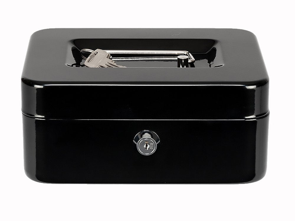 Abschließbare Geldkassette aus robustem Metall – 15x12x8 cm, mit 2 Schlüsseln, Griff & Münzeinsatz