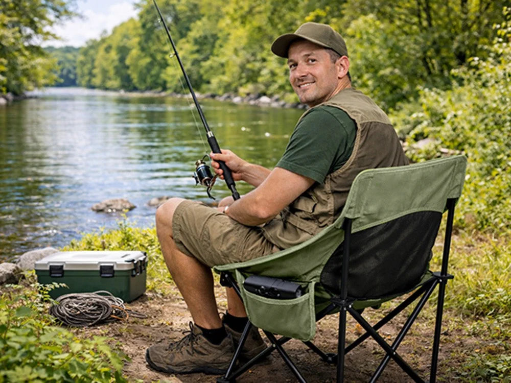 Camping Angelstuhl Klappstuhl faltbar Outdoor Stuhl mit Tasche Grün