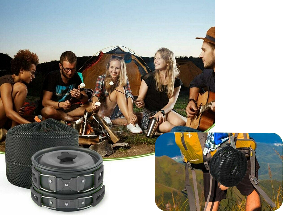 Camping Kochgeschirr Set 18 in 1 – Kessel, Topf & Pfanne für Outdoor, Wandern & Trekking