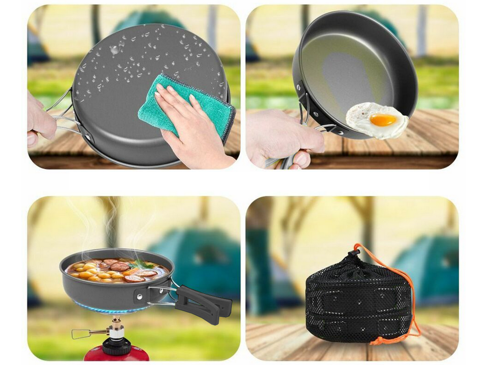 Camping Kochgeschirr Set für 2–3 Personen – Outdoor Töpfe, Pfanne & Kessel 11-teilig