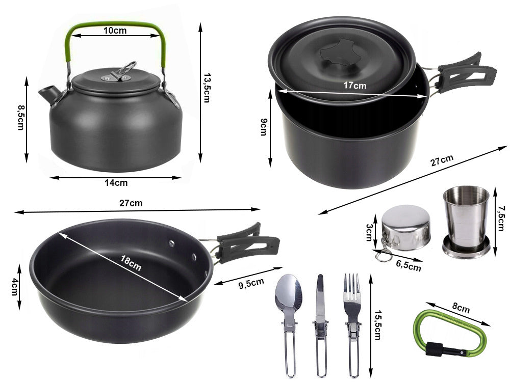 Camping Kochgeschirr Set 18 in 1 – Kessel, Topf & Pfanne für Outdoor, Wandern & Trekking