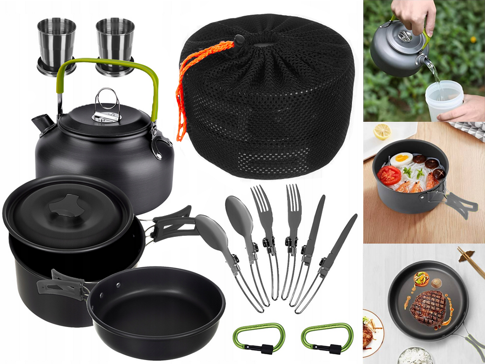 Camping Kochgeschirr Set 18 in 1 – Kessel, Topf & Pfanne für Outdoor, Wandern & Trekking