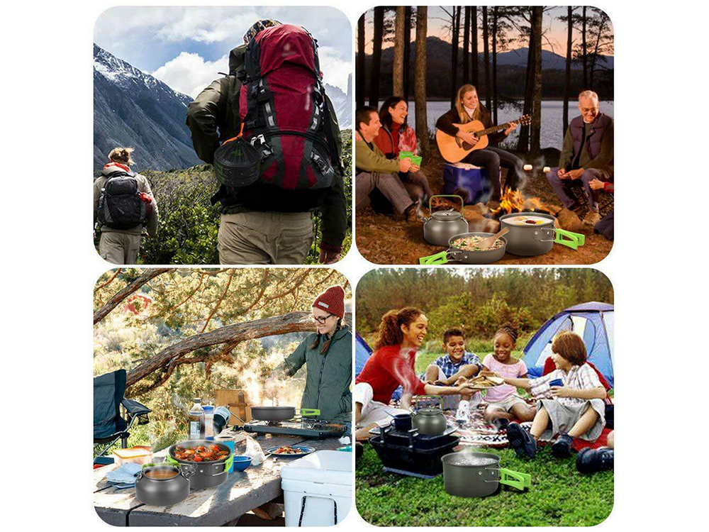 Camping Kochgeschirr Set für 2–3 Personen – Outdoor Töpfe, Pfanne & Kessel 11-teilig