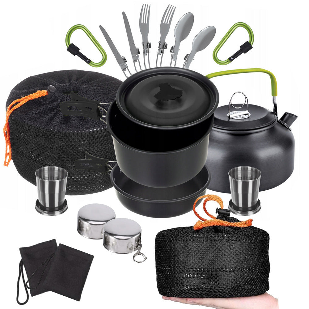 Camping Kochgeschirr Set 18 in 1 – Kessel, Topf & Pfanne für Outdoor, Wandern & Trekking