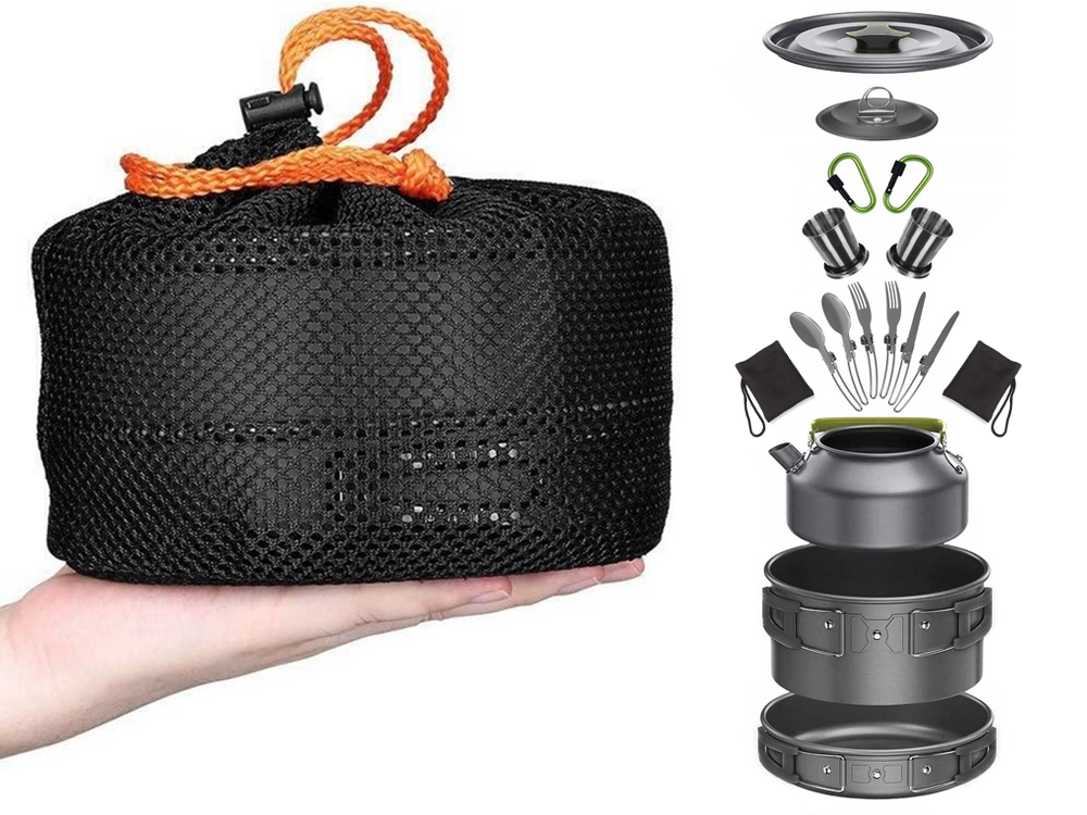 Camping Kochgeschirr Set 18 in 1 – Kessel, Topf & Pfanne für Outdoor, Wandern & Trekking
