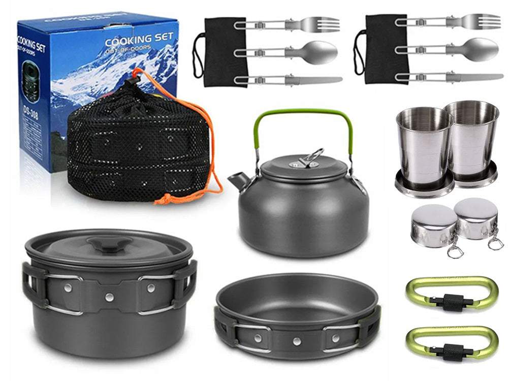 Camping Kochgeschirr Set 18 in 1 – Kessel, Topf & Pfanne für Outdoor, Wandern & Trekking