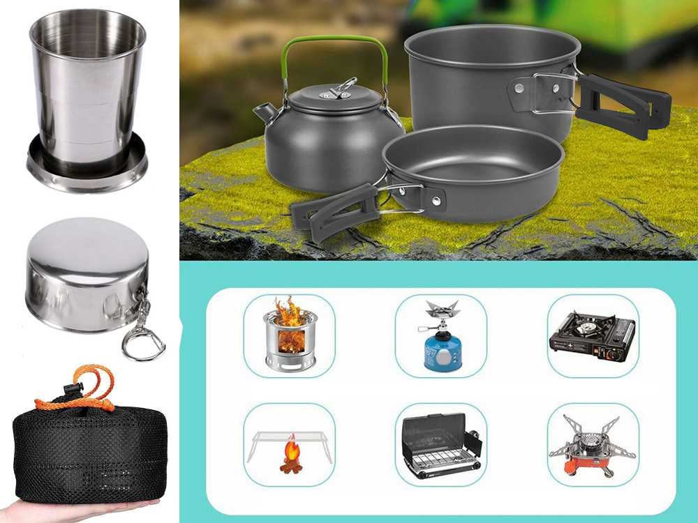Camping Kochgeschirr Set 18 in 1 – Kessel, Topf & Pfanne für Outdoor, Wandern & Trekking