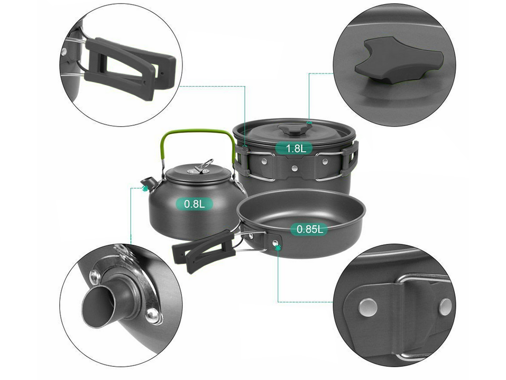 Camping Kochgeschirr Set 18 in 1 – Kessel, Topf & Pfanne für Outdoor, Wandern & Trekking