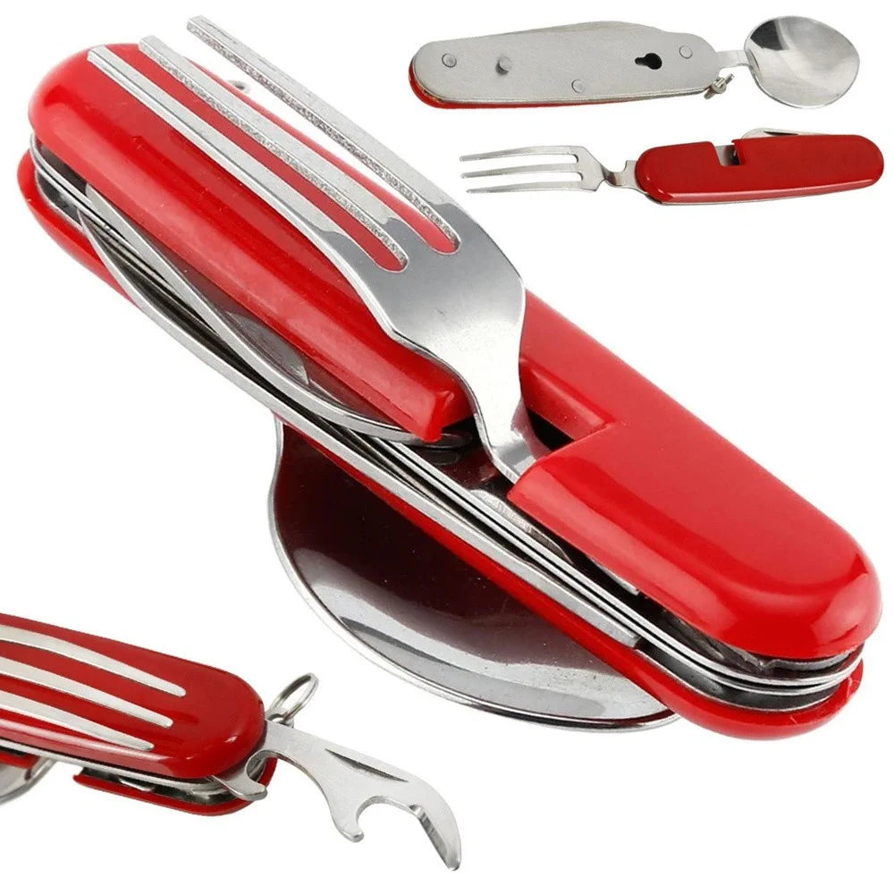 Campingbesteck EDELSTAHL teilbar 4in1 Messer Gabel Löffel Flaschenöffner Besteck