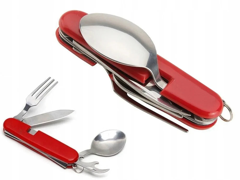 Campingbesteck EDELSTAHL teilbar 4in1 Messer Gabel Löffel Flaschenöffner Besteck