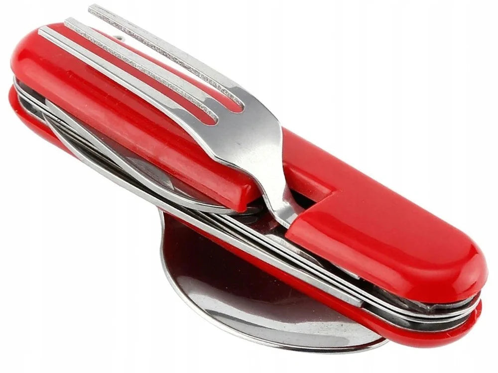 Campingbesteck EDELSTAHL teilbar 4in1 Messer Gabel Löffel Flaschenöffner Besteck