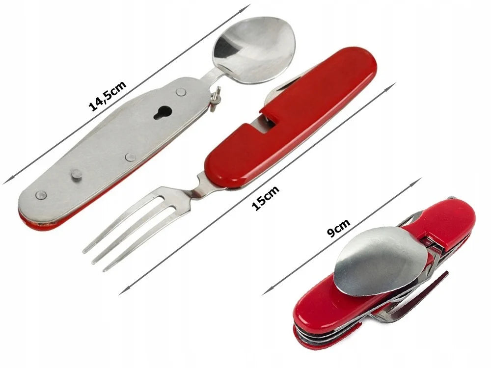 Campingbesteck EDELSTAHL teilbar 4in1 Messer Gabel Löffel Flaschenöffner Besteck
