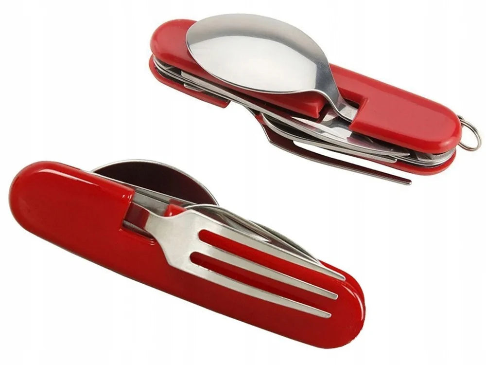 Campingbesteck EDELSTAHL teilbar 4in1 Messer Gabel Löffel Flaschenöffner Besteck