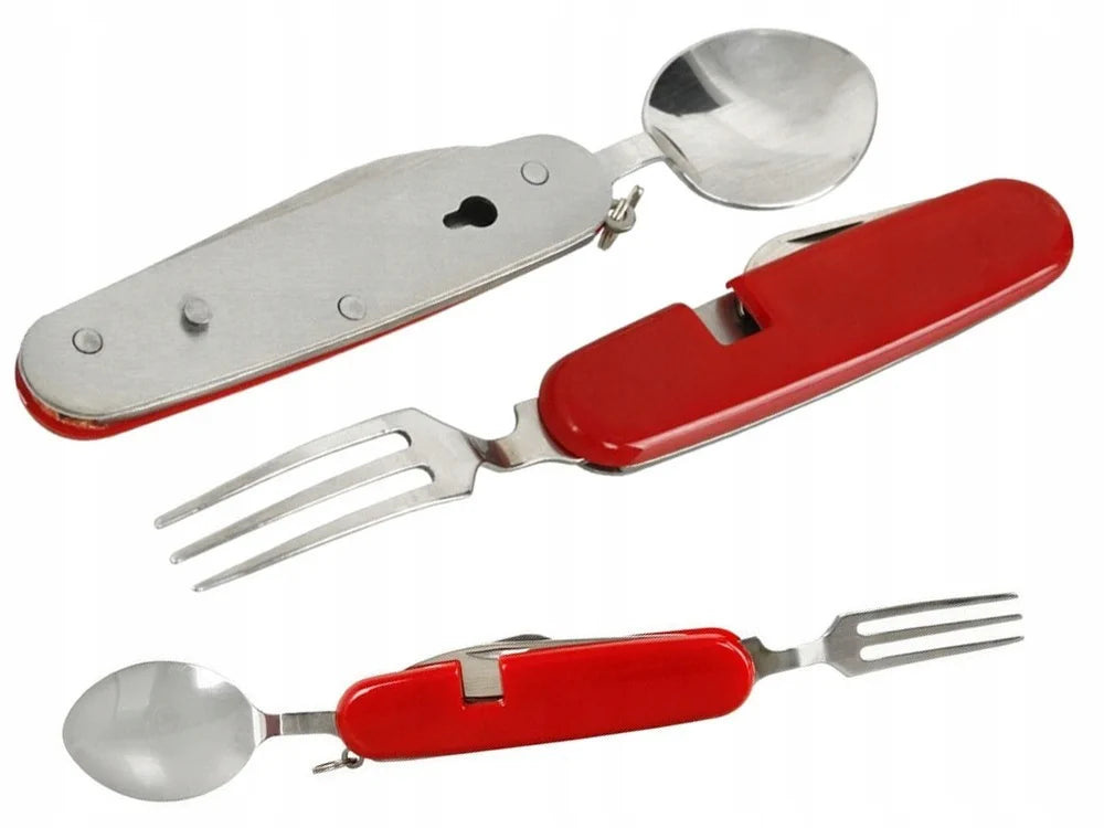 Campingbesteck EDELSTAHL teilbar 4in1 Messer Gabel Löffel Flaschenöffner Besteck