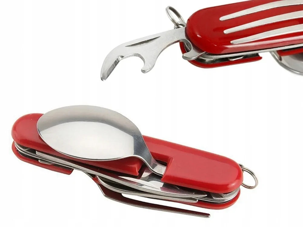 Campingbesteck EDELSTAHL teilbar 4in1 Messer Gabel Löffel Flaschenöffner Besteck