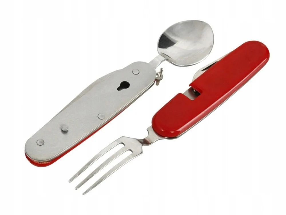 Campingbesteck EDELSTAHL teilbar 4in1 Messer Gabel Löffel Flaschenöffner Besteck