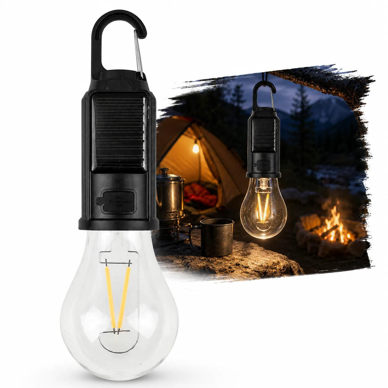 Campinglampe Solar LED USB Wiederaufladbar Karabiner Wasserdicht 3 Lichtmodi