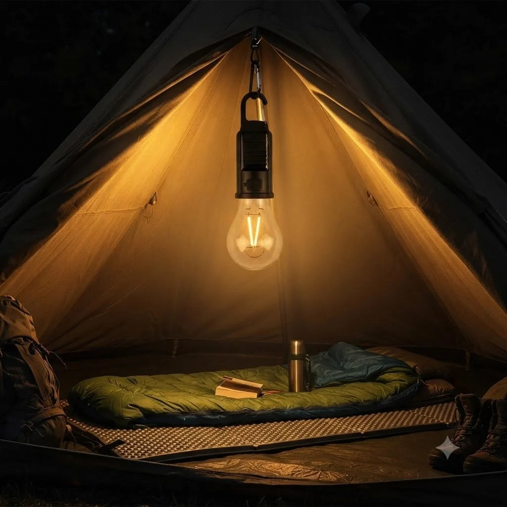 Campinglampe Solar LED USB Wiederaufladbar Karabiner Wasserdicht 3 Lichtmodi