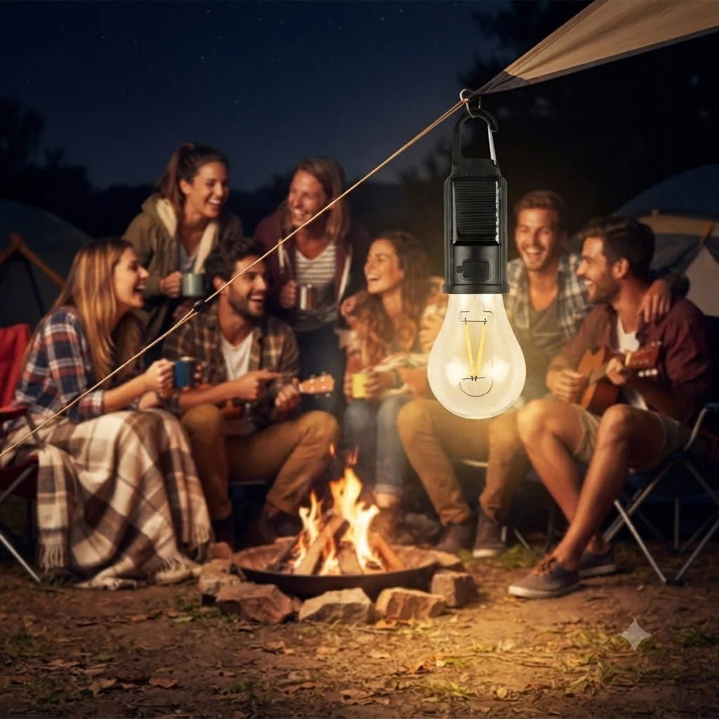 Campinglampe Solar LED USB Wiederaufladbar Karabiner Wasserdicht 3 Lichtmodi