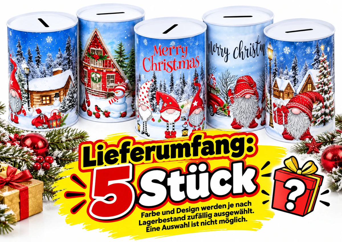 Weihnachts Spardose für Kinder aus Metall 12,5 x 8 cm – Geldbüchse Sparbüchse mit winterlichen Weihnachtsmotiven