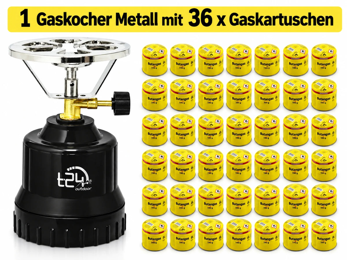 Campingkocher Gaskocher Set mit 190 g Butan Stechkartuschen – kompakter Outdoor Kocher, verschiedene Varianten wählbar
