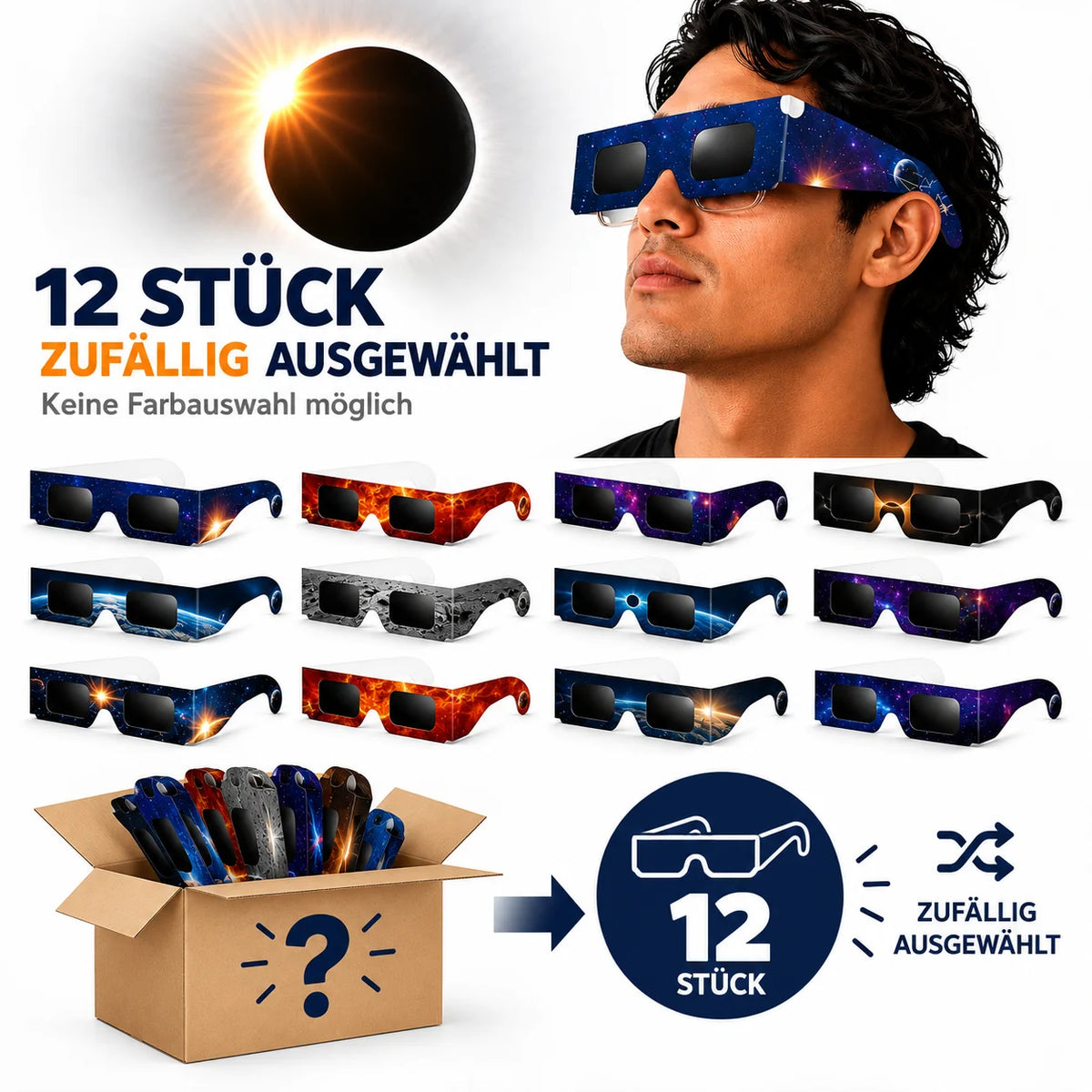 Sonnenfinsternis Brille ISO 12312-2:2015 CE 45mm Sonnenbeobachtung Schutzbrille