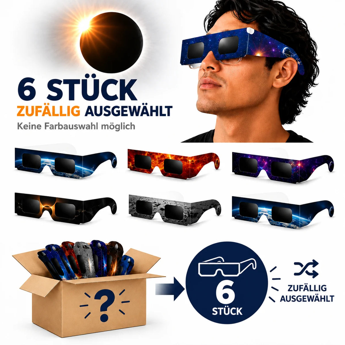 Sonnenfinsternis Brille ISO 12312-2:2015 CE 45mm Sonnenbeobachtung Schutzbrille