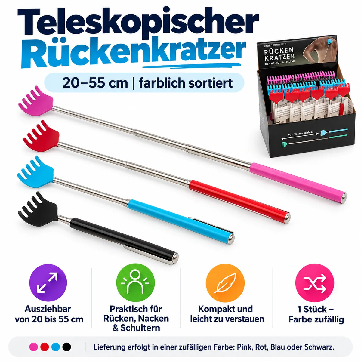 Teleskop Rückenkratzer ausziehbar aus Edelstahl – Rückenkratzer mit verschiedenen Modellen, kompakt für Rücken Nacken Schulter