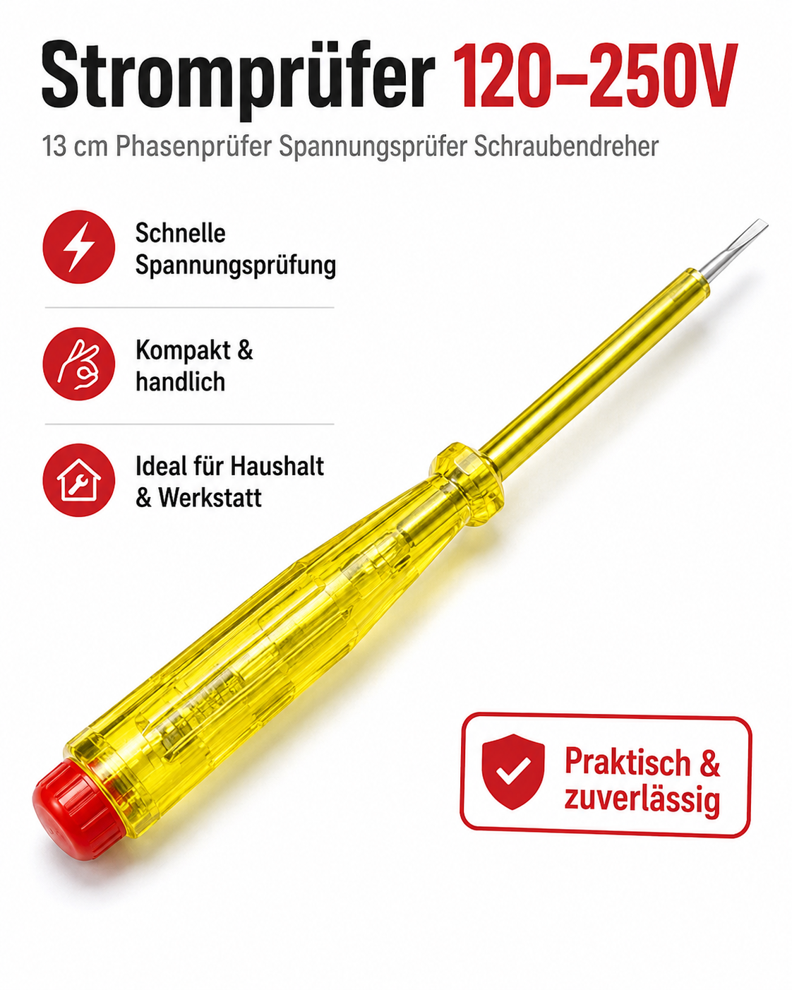 Stromprüfer 120-250V 13cm Phasenprüfer Spannungsprüfer Schraubendreher
