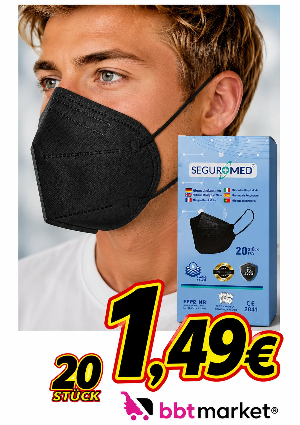 20x FFP2 Atemschutzmasken 5-lagig – CE-zertifiziert nach EN 149:2001, Partikelfiltrierende Halbmasken