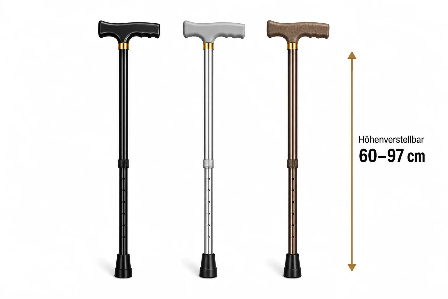 Verstellbarer Gehstock aus Aluminium 60–97 cm – Leichter Spazierstock mit ergonomischem Griff und 10-facher Höhenverstellung