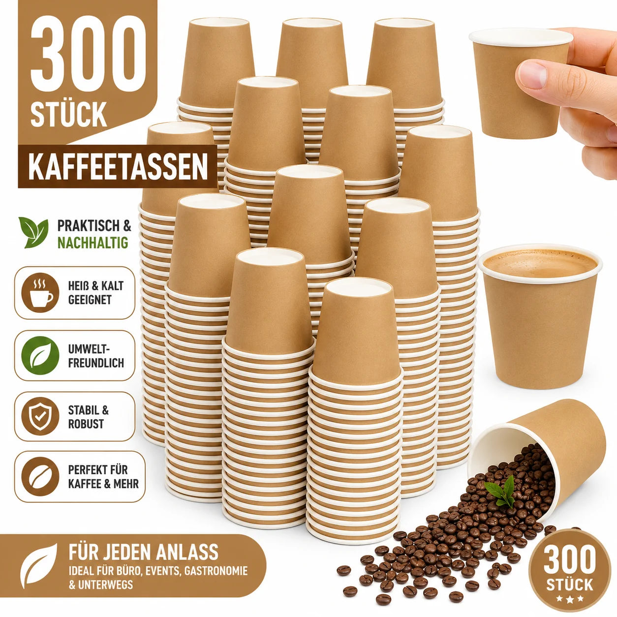 30 ml Mini Pappbecher – 50 Stück Weiß oder 300 Stück Braun – Einweg Shotbecher & Probierbecher