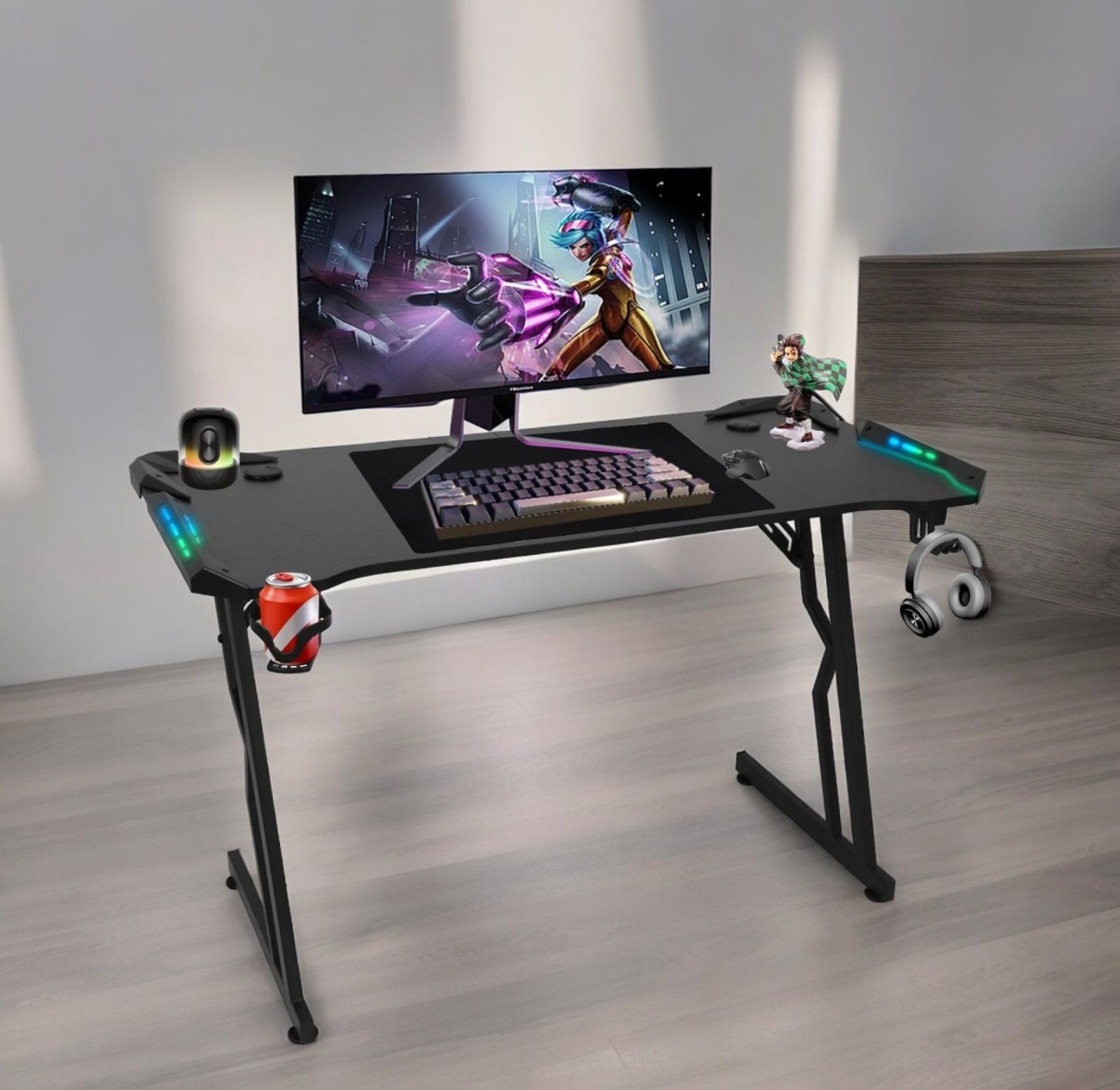 120/140/160cm RGB Gaming Schreibtisch LED Gamer Computertisch Arbeitstisch