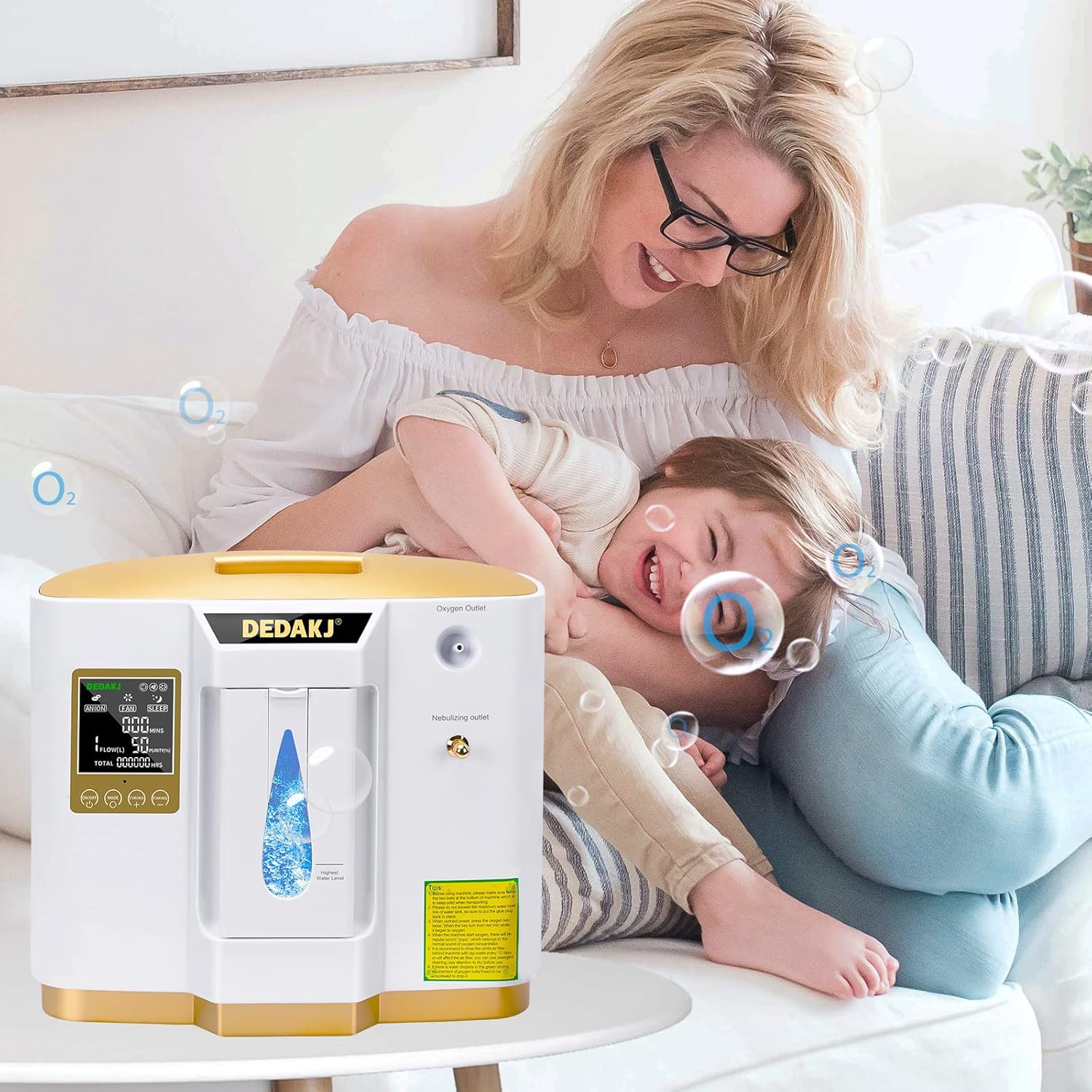 DEDAKJ Oxygen Concentrator 1-7L/min O2 Generator Portable High Purity 93% 