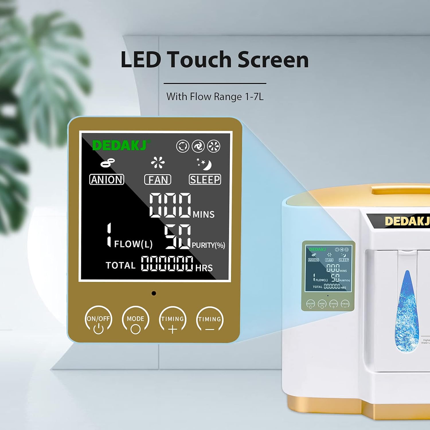 DEDAKJ Oxygen Concentrator 1-7L/min O2 Generator Portable High Purity 93% 