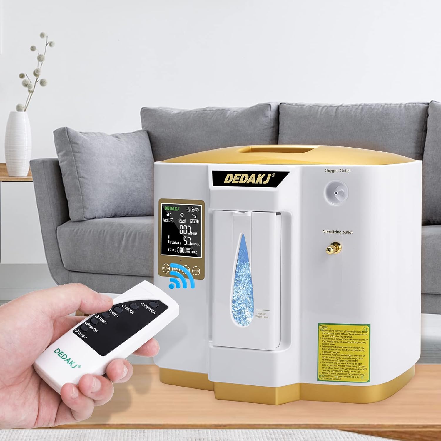 DEDAKJ Oxygen Concentrator 1-7L/min O2 Generator Portable High Purity 93% 