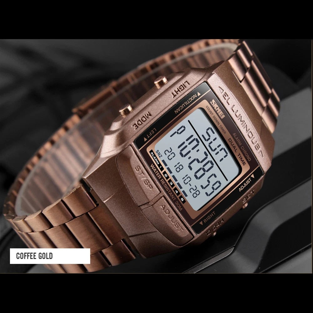 Digitale Armbanduhr mit leuchtenden Ziffern - Datum Stoppuhr Wecker Sportuhr