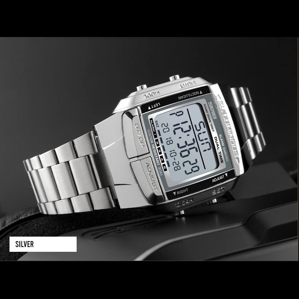 Digitale Armbanduhr mit leuchtenden Ziffern - Datum Stoppuhr Wecker Sportuhr