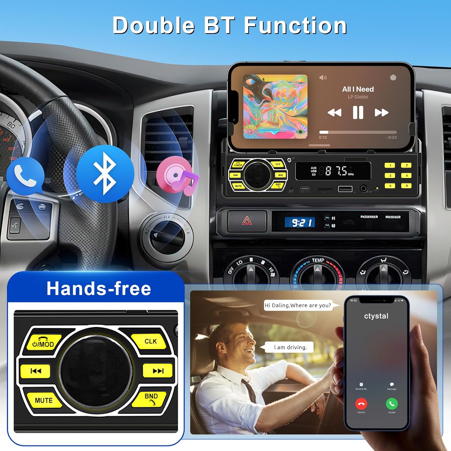 Car Radio Bluetooth 1 Din MP3 Player Handsfree C USB L8 Type X4V3