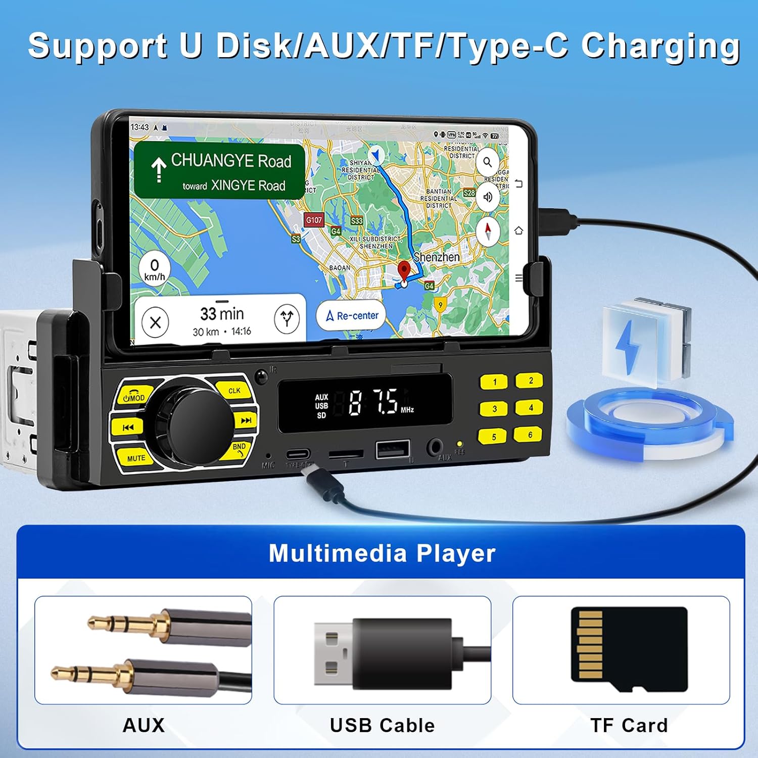 Car Radio Bluetooth 1 Din MP3 Player Handsfree C USB L8 Type X4V3