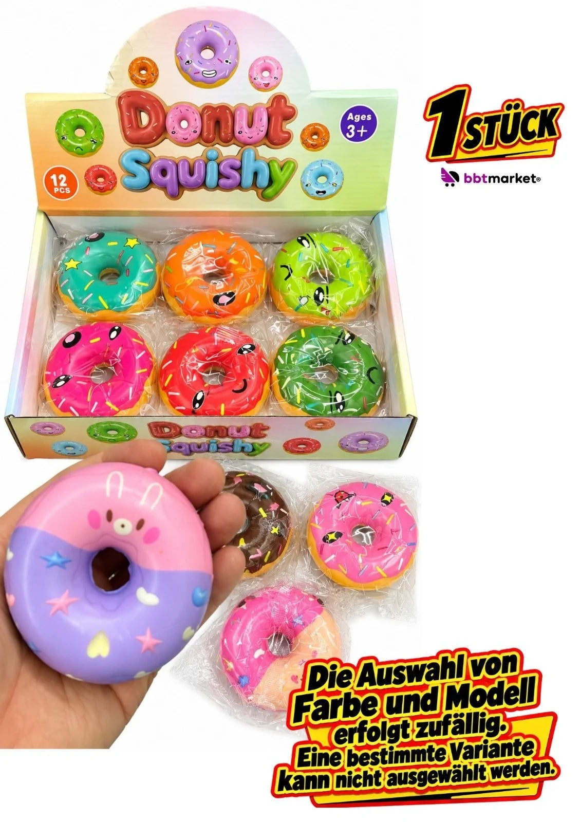 Donut Squishy Fidget Toy Knautschspielzeug Geschenk Mitgebsel Bunt 1/3 Stück