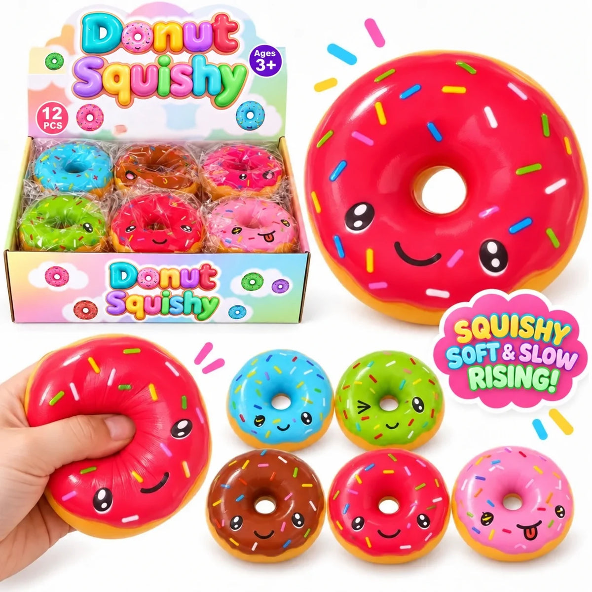 Donut Squishy Fidget Toy Knautschspielzeug Geschenk Mitgebsel Bunt 1/3 Stück