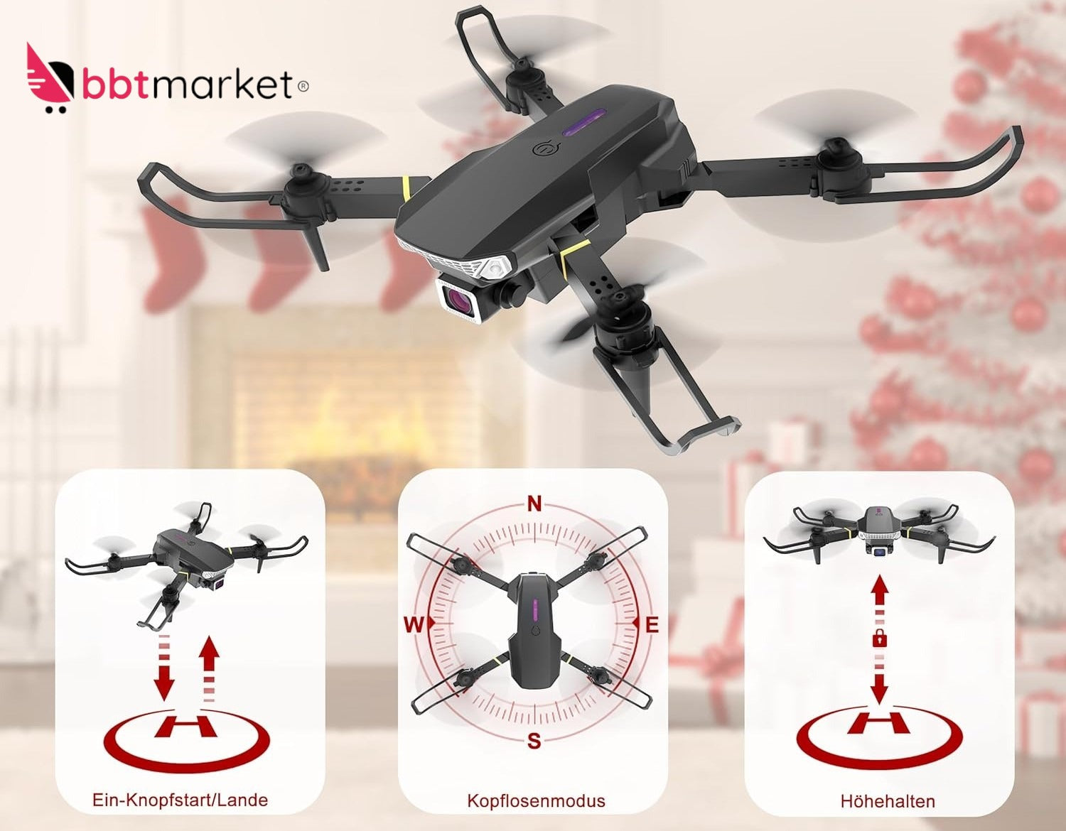 Fpv Rc Drohne Mit Kamera für Erwachsene Quadrocopter Drone  Selfie 2 Batterien ✅