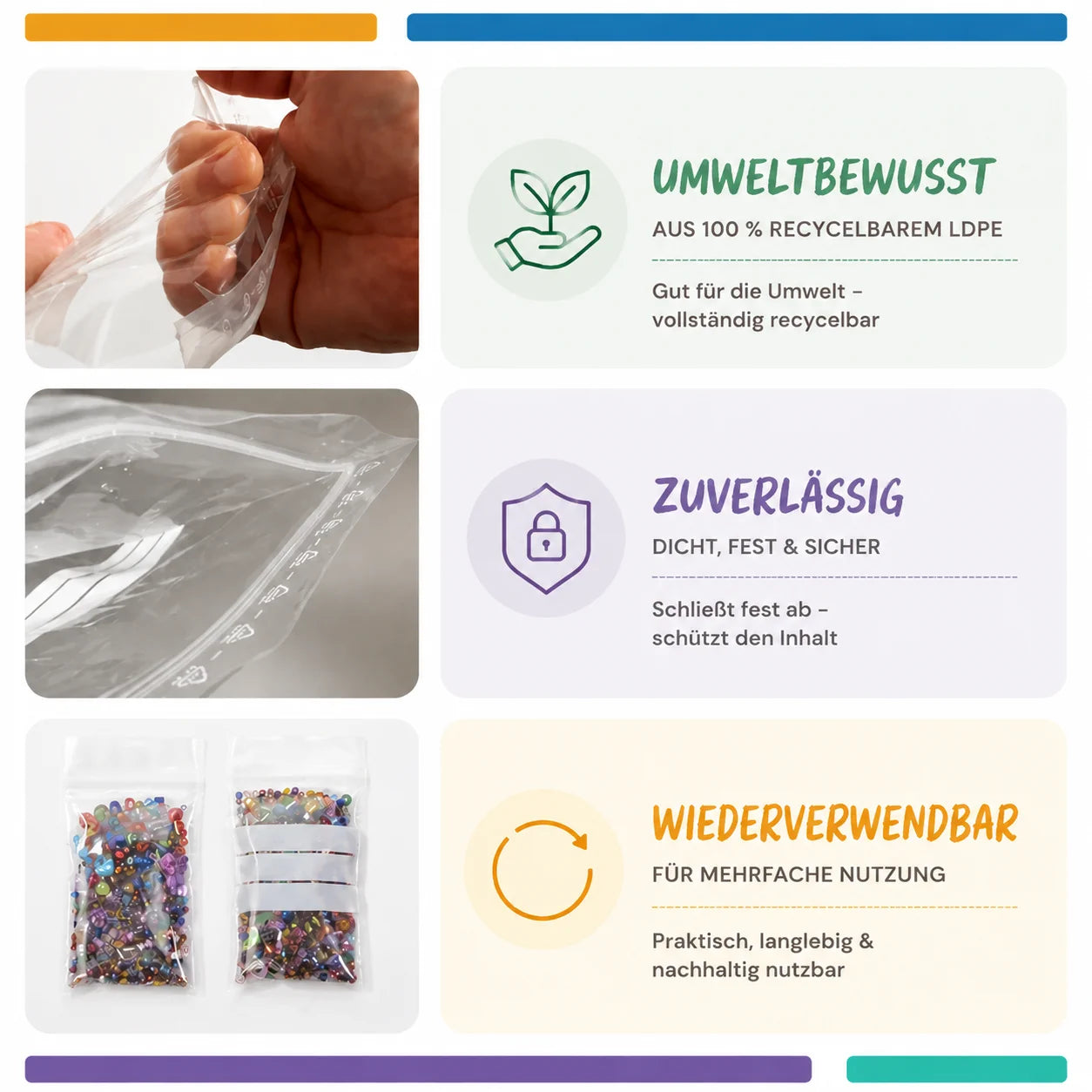 Druckverschlussbeutel ZIP Beutel Folienbeutel Transparent Wiederverschließbar Se
