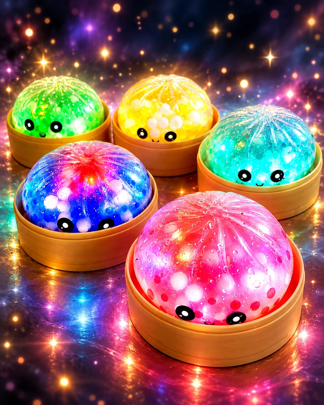 Dumpling Squishy mit LED – Mystery Fidget Toy Kawaii Quetschspielzeug als Geschenk  9,5cm