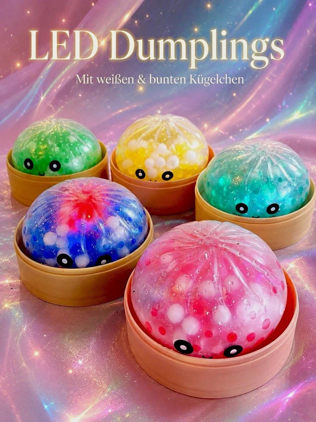 Dumpling Squishy mit LED – Mystery Fidget Toy Kawaii Quetschspielzeug als Geschenk  9,5cm