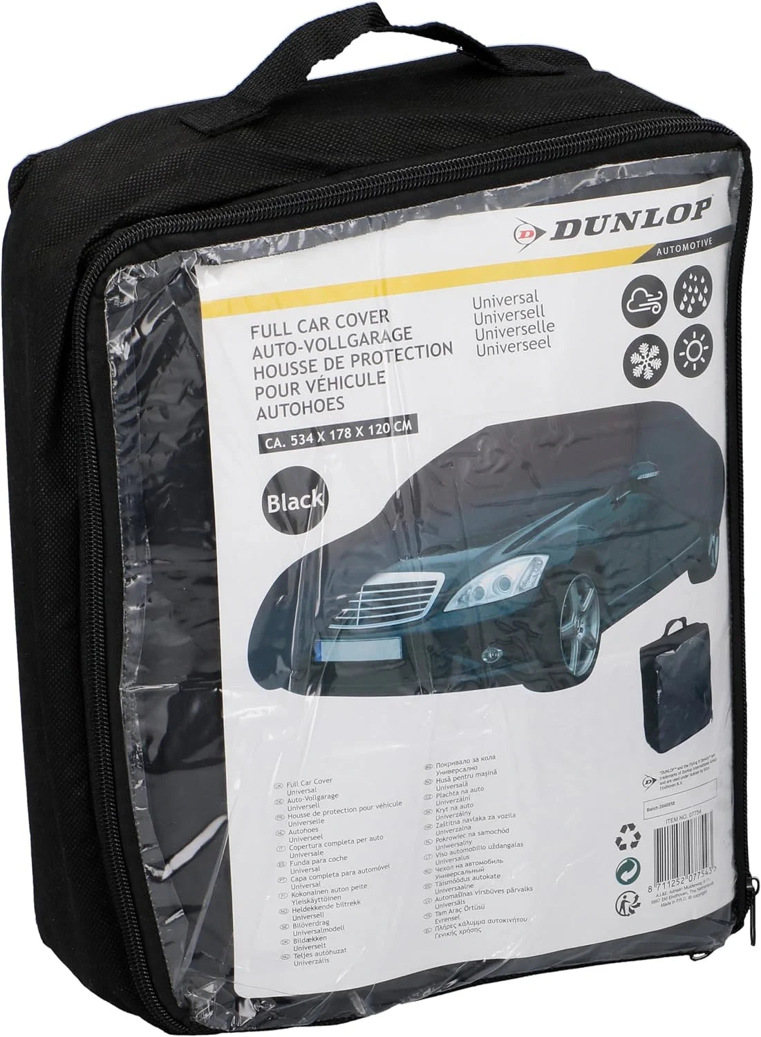 Dunlop Autoabdeckung 534 × 178 × 120 cm – wasserdichte Ganzgarage mit Befestigung und Aufbewahrungstasche